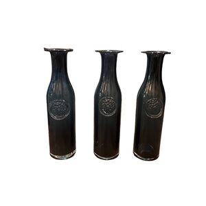 New Set of 3 Dartington Primrose Art Glass‎ Tall Blue Flower Bottle Vase